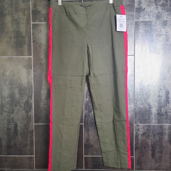 Zac & Rachel Pants - Zac & Rachel Olive Green Straight Leg Pants with Pink Side Stripe